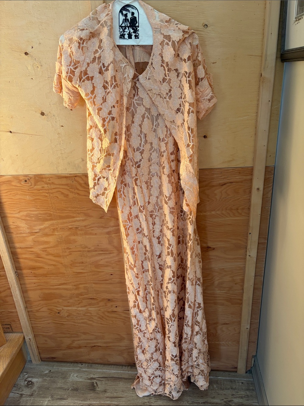 Peach Lace Maxi Dress with Coordinating Short Jacket 1950 dress